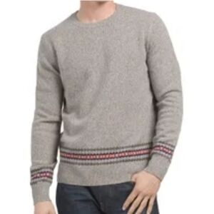 Brooks Brothers Merino Wool Blend Fair Isle Trim Sweater Grey Size Medium